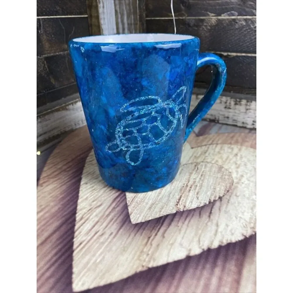 Sea Life Glitter & Alcohol Ink Coffee Mug Handmade Blue Green & Epoxy Resin